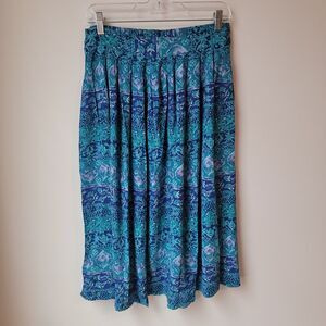 Vintage Michael Taylor Womens Maxi Skirt Size Large Pleated Teal Blue 90s Beach